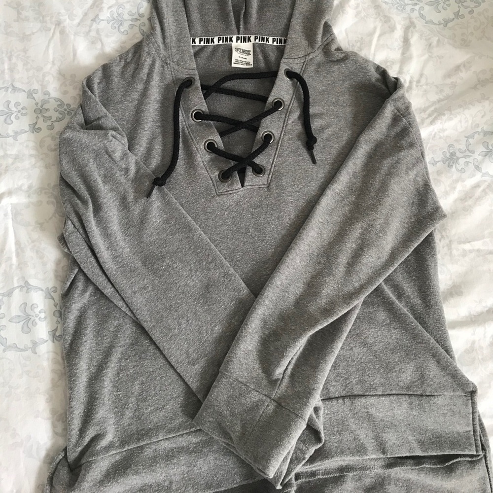VS Pink Grey Lace Up Hoodie